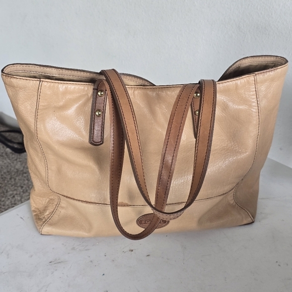 Fossil Zoey Leather Tote Shoulder HandBag Tan Brown Women Large Logo - Picture 6 of 15